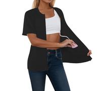 Cexiakong Camicetta da donna per il recupero dopo una mastectomia, chemioterapia, con cerniera, a maniche lunghe, tinta unita, per il tempo libero, traspirante, camicia da lavoro leggera, O nero., XXL