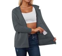 Cexiakong Camicetta da donna per il recupero dopo una mastectomia, chemioterapia, tinta unita, per il tempo libero, con tasche con cerniera, a maniche lunghe, traspirante, camicia da lavoro, O grigio