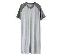 Cexiakong Camicia da notte da uomo, accogliente, morbida con collo a V, a maniche corte, lunghezza al ginocchio, pigiama in colori a blocco, taglie forti, pigiama in cotone, O grigio., XXXXL