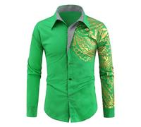 Cexiakong Camicia da uomo a maniche lunghe, con stampa personalizzata, per il tempo libero, alla moda, con bottoni, colletto rovesciato, vestibilità normale, slim fit