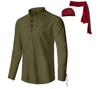 Cexiakong Camicia medievale da uomo, a maniche lunghe, per il tempo libero, stile tradizionale, stile retrò, costume vichingo, tunica, traspirante, da cavaliere rinascimentale, O verde, XXXL