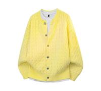 Cexiakong Cardigan a maniche lunghe da uomo, con scollo a V, con bottoni, per le mezze stagioni, senza cappuccio, tinta unita, comodo, casual, caldo, maglione invernale, O giallo, XL