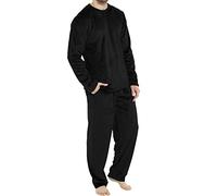 Cexiakong - Completo da uomo in pile, con fodera, invernale, caldo, set di pigiama, completo da uomo a maniche lunghe, in flanella, con tasche, bello, Nero , XL