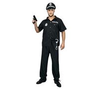 Cexiakong Costume camicia da poliziotto, divisa della polizia, ufficiale di carnevale, costume da uomo, divisa da poliziotto, set di cinture artistiche, Nero , Taglia unica