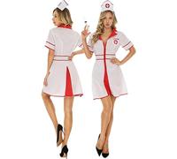 Cexiakong Costume da infermiera da donna, classico, a tema, per cosplay, feste, con cappuccio, uniformi con scollo a V, traspirante, per feste a tema