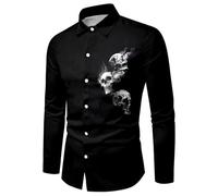 Cexiakong Costume di Halloween da uomo, camicia spaventosa, motivo schizzi di sangue, camicia a risvolto, alla moda, vestibilità normale, con bottoni, per feste, divertenti, con teschio, a maniche