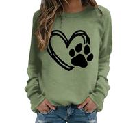 Cexiakong Felpa da donna senza cappuccio, maglione a forma di cuore, per cani, con stampa, comoda e morbida, per l'inverno, a maniche lunghe, scollo rotondo, per il tempo libero, O verde dell'esercito