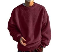 Cexiakong Felpa da uomo foderata, oversize, maglione invernale, calda, da uomo, senza cappuccio, invernale, a maniche lunghe, streetwear, O vino, L