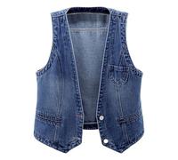 Cexiakong Gilet da donna Y2K, gilet lungo a vita, senza maniche, con bottoni, stile classico, alla moda, smoking, abbigliamento da lavoro, abbigliamento casual, O blu., 3XL