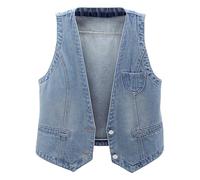 Cexiakong Gilet da donna Y2K, gilet lungo a vita, senza maniche, con bottoni, stile classico, alla moda, smoking, abbigliamento da lavoro, abbigliamento casual, O azzurro, 3XL