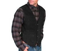 Cexiakong Gilet in pelle scamosciata, da uomo, per motociclisti, per il tempo libero, comodo, morbido, in pelle, con bottoni automatici vintage, stile cowboy, senza maniche, slim fit, per matrimonio