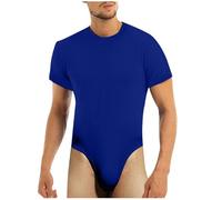 Cexiakong Maglietta da uomo, a maniche corte, a maniche corte, con bottoni a pressione sul cavallo, tinta unita, da uomo, con scollo rotondo, O blu., XXL