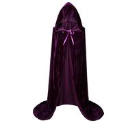 Cexiakong Mantello con cappuccio da donna in velluto lungo, con cappuccio, costume da vampiro, costume da strega, per carnevale, Halloween, cosplay, mago, abito medievale, per il tempo libero, O viola