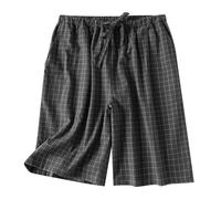 Cexiakong Pantaloni corti da pigiama da uomo in cotone lavato, pantaloncini da notte a quadri, pantaloni larghi per il tempo libero, pantaloni da lounge sottili con tasche e coulisse, O grigio scuro