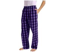 Cexiakong Pantaloni lunghi da donna a quadri, per pigiama da uomo, con tasche, con coulisse regolabile, per dormire e lounge, O viola, XXL