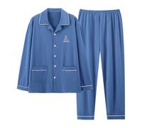 Cexiakong Pigiama da uomo a maniche lunghe, traspirante, camicia e pantaloni, 2 pezzi, con bottoni, set per il tempo libero, leggero, autunno, inverno, tuta con scollo a V, Loose Lapel Loungewear, O