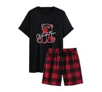 Cexiakong Pigiama da uomo estivo da notte con stampa a cartone animato in cotone, due pezzi e pantaloni corti da notte casual, set corto e confortevole, O rosso., S