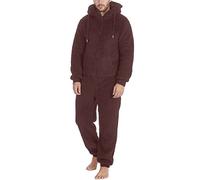 Cexiakong Pigiama da Uomo in Pile Teddy a Maniche Lunghe, Caldo per l'Inverno, con Cappuccio, Oversize, con Chiusura a Zip, Colore Solido, a Una Pezzo, Pigiama in Pelliccia, Stile Baggy, marrone, S