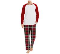 Cexiakong Pigiama lungo da uomo, in cotone, invernale, in due pezzi, con maniche lunghe e pantaloni pigiama a quadretti, per uomo e inverno, Rosso 2, L