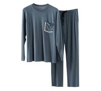 Cexiakong Pigiama lungo da uomo, set di due pezzi, per autunno e inverno, biancheria da notte in modello, scollo rotondo, a maniche lunghe, top e pantaloni pigiama, pigiama per uomo, comodo set da