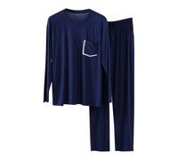 Cexiakong Pigiama lungo da uomo, set di due pezzi, per autunno e inverno, biancheria da notte in modello, scollo rotondo, a maniche lunghe, top e pantaloni pigiama, pigiama per uomo, comodo set da