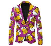 Cexiakong Sakko - Giacca da uomo Funky Oktoberfest outfit Regular Blazer, anni da discoteca, con motivo di birra e bottoni, per uomo, traspirante, per il tempo libero, O viola, S