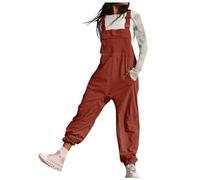 Cexiakong Salopette da donna, oversize, pantaloni da lavoro, pantaloni lunghi e larghi, con spalline regolabili e tasche, alla moda, tinta unita, per il tempo libero, O rosso., S