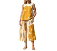 Cexiakong Tuta da donna elegante in due pezzi, per il tempo libero, estiva, canotta senza maniche e pantaloni capri, vestibilità larga, traspirante, stile bohémien, O giallo, L