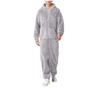 Cexiakong Tuta da uomo, morbida, divertente, lunga, invernale, calda, in peluche, con chiusura lampo, in pile, per dormire, O grigio., XXL