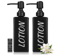 Cexovo 2 Pezzi Dispenser di Sapone in Vetro Nero Opaco con Pompa in Metallo Dispenser Sapone Bagno 350 ML con Etichetta per Bagno Doccia Cucina Shampoo e Bagnoschiuma