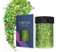 Ceya Glitter grosso olografico, 140 g, polvere di glitter verde chiaro misti, fiocchi grossi e fini, paillettes iridescenti, per decorazioni per feste di San Patrizio, resina epossidica, bicchieri,
