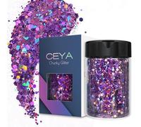 Ceya Glitter grosso olografico, 140 g, polvere di glitter viola misti, fiocchi grossi e fini, paillettes iridescenti, per nail art, capelli, resina epossidica, bicchieri, melma, pittura, decorazioni