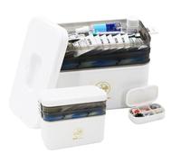 CeyKvo Contenitore per medicinali a tre strati, 30 x 16 x 24 cm, con manico portatile, multifunzionale, per farmaci, armadietto della farmacia, grande scatola portaoggetti, bianco