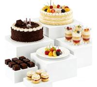 CeyKvo Espositore a cubo in acrilico, bianco, per presentazioni alimentari, multifunzione, adatto per cupcake e dessert, decorazioni per feste e matrimoni. (6 pezzi)