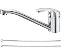 CeyKvo Rubinetto da cucina monocomando, cromato, girevole a 360°, con cartuccia della valvola in ceramica, con tubi per acqua fredda e calda da 60 cm