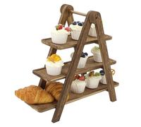 CeyKvo Supporto per la presentazione a tre livelli in legno di compensato, pieghevole, A x L x P: 38 x 41 x 15 cm, supporto per la presentazione rustico, marrone