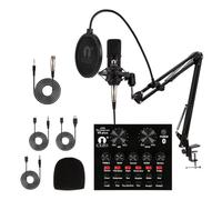 CEZO Pacchetto di apparecchiature podcast microfono condensatore BM 800 con scheda audio V8, interfaccia audio con microfono podcast, attrezzatura da studio con braccio microfono, scheda audio
