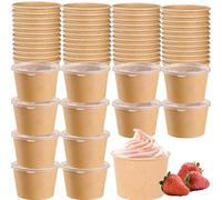 CEZOOWYEX Confezione da 100 contenitori per alimenti in carta con coperchio, 226,8 g, bicchieri di cartone per porzioni di gelato, riutilizzabili, per zuppe calde per Natale e riunione del