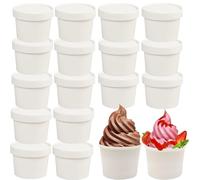CEZOOWYEX Confezione da 75 contenitori per alimenti in carta con coperchio, bicchieri di cartone per porzioni di gelato da 226,8 g, riutilizzabili, ciotole da dessert calde per Natale e