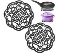 CEZOOWYEX Set di 2 sottopentola in ghisa, rotondi resistenti al calore, per cucina, 19 cm, colore nero, sottopentola decorativi resistenti, per piano di lavoro, tavolo