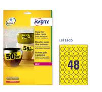 CF.20 FG. ETICHETTE GIALLO FLUORESCENTI POLIESTERE TONDE DIAM.30 AVERY L6128-20