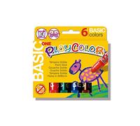 PlayColor Basic One Pack de 6 Temperas Solidas - No Arrugan el Papel - No Necesitan Agua - Especial para Uso Escolar - Colores Surtidos