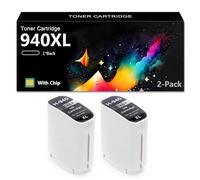 CFDFDA 940XL Sostituzione Cartuccia di Inchiostro con Chip, 940XLBK C M Y Cartucce di Toner Compatibili per HP Officejet PRO 8000-A809a A11a A809a 8000 8500-A909b A09a A09n A09c Stampante,2*Black