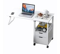 CFDZCP Scrivania For Computer Portatile Sul Comodino, Comodino Regolabile (71-101 Cm) Carrello Mobile For Laptop Con Ruote E Supporto For Mouse(White)