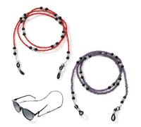 CFEWV 2 Pezzi Catenella Occhiali Donna Con Perline, Cinturino Per Occhial Con Perline Acriliche,Cordino Per Occhiali Da Collo Per Donna(Rosso E Viola)