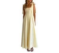 cffdviz Abiti Estivi da Donna Senza Maniche con Patchwork Spalline Annodate Scampanato Abito Lungo A da Vacanza,Giallo,XL