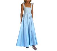 cffdviz Abiti Estivi da Donna Senza Maniche con Patchwork Spalline Annodate Scampanato Abito Lungo A da Vacanza,Blu,L