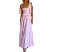 cffdviz Abiti Estivi da Donna Senza Maniche con Patchwork Spalline Annodate Scampanato Abito Lungo A da Vacanza,Rosa,L