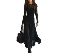 cffdviz Abito da Donna Sexy Stile Cowboy Occidentale Maniche Lunghe Pannello in Abito Lungo,Nero,XS