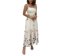 cffdviz Abito Estivo da Donna Senza Spalline Senza Maniche con Stampa Floreale Spacco E Stile Maxi per Vacanza,Bianca,S
